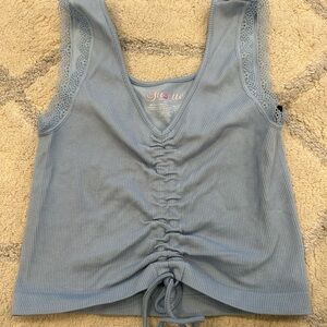 Blue Lace Trim Ruched Top